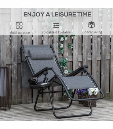 Steel Frame Zero Gravity Outdoor Garden Deck Chair with Canopy - Light Grey