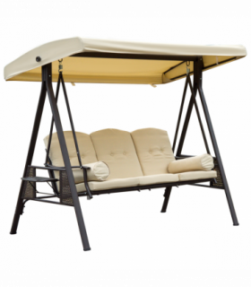 Steel Swing Chair Hammock Garden 3 Seater Canopy Cushion Shelter Beige