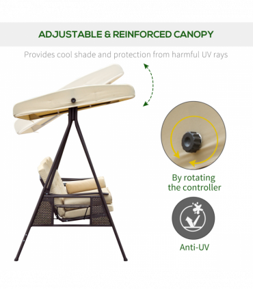 Steel Swing Chair Hammock Garden 3 Seater Canopy Cushion Shelter Beige