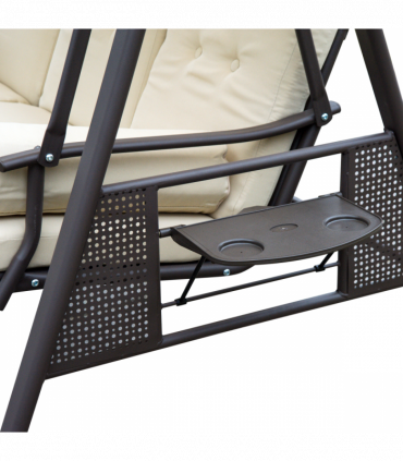 Steel Swing Chair Hammock Garden 3 Seater Canopy Cushion Shelter Beige