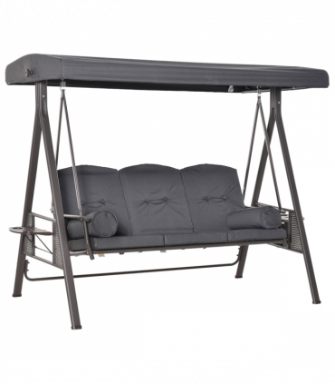 Steel Swing Chair Hammock Garden 3 Seater Canopy w/ Cushions Shelter