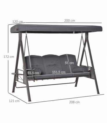 Steel Swing Chair Hammock Garden 3 Seater Canopy w/ Cushions Shelter