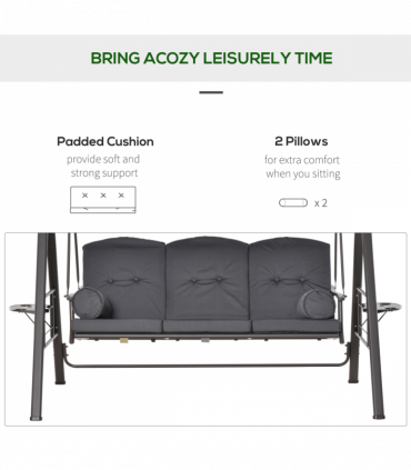 Steel Swing Chair Hammock Garden 3 Seater Canopy w/ Cushions Shelter