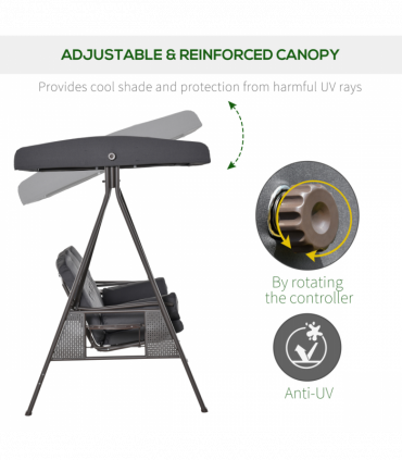 Steel Swing Chair Hammock Garden 3 Seater Canopy w/ Cushions Shelter