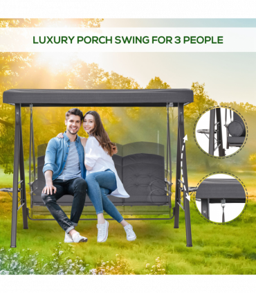 Steel Swing Chair Hammock Garden 3 Seater Canopy w/ Cushions Shelter