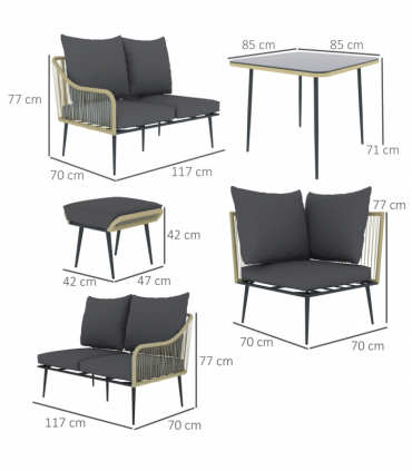 Stylish Six-Piece Balcony Furniture Set - Comfortable Outdoor Living