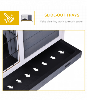 Wood Indoor Rabbit Hutch Elevated 2-Floor Guineas Pigs Cage w/ Wheels Pawhut