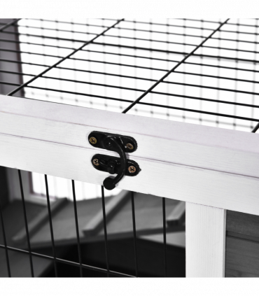 Wood Indoor Rabbit Hutch Elevated 2-Floor Guineas Pigs Cage w/ Wheels Pawhut