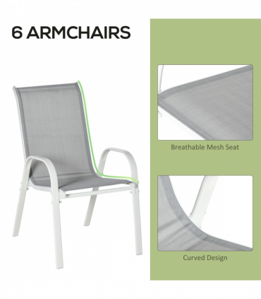 Outdoor Dining Set 6 Seater Grey Mesh Fabric 150cm x 90cm x 71cm Glass Table