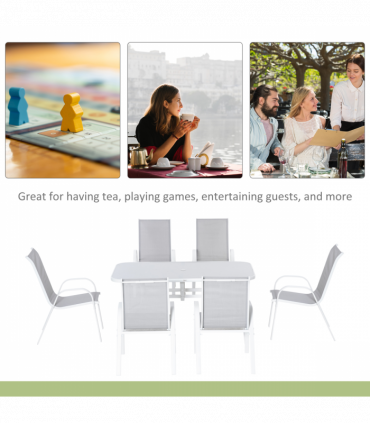 Outdoor Dining Set 6 Seater Grey Mesh Fabric 150cm x 90cm x 71cm Glass Table