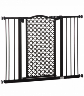 Pet Safety Gate 74-105 cm Pressure Fit Stair with Double Locking, Black Steel