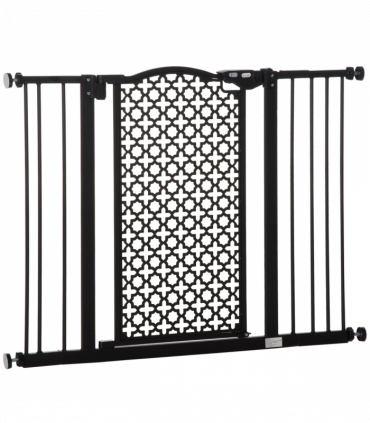 Pet Safety Gate 74-105 cm Pressure Fit Stair with Double Locking, Black Steel