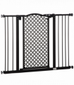 Pet Safety Gate 74-105 cm Pressure Fit Stair with Double Locking, Black Steel