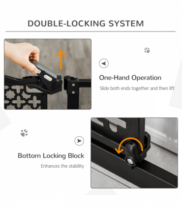 Pet Safety Gate 74-105 cm Pressure Fit Stair with Double Locking, Black Steel