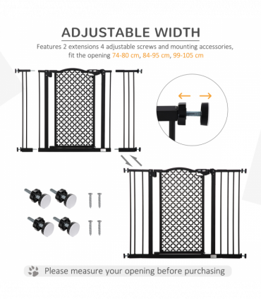 Pet Safety Gate 74-105 cm Pressure Fit Stair with Double Locking, Black Steel