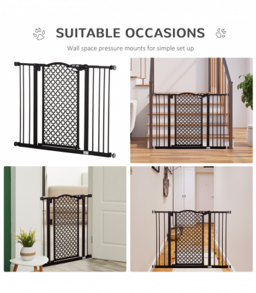 Pet Safety Gate 74-105 cm Pressure Fit Stair with Double Locking, Black Steel