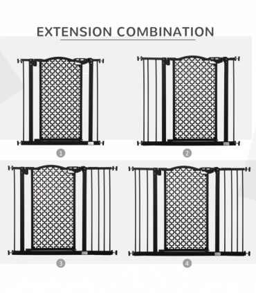 Pet Safety Gate 74-105 cm Pressure Fit Stair with Double Locking, Black Steel