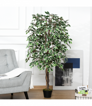 Artificial Ficus Silk Tree with Nursery Pot, Decorative Fake Plant, 160cm