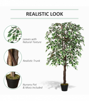 Artificial Ficus Silk Tree with Nursery Pot, Decorative Fake Plant, 160cm