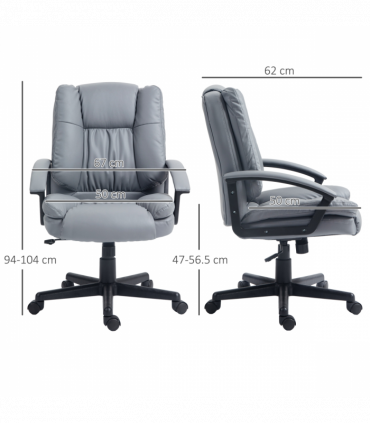 HOMCOM Faux Leather Home Office Chair Mid Back Desk Chair with Arms Light Grey