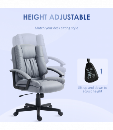 HOMCOM Faux Leather Home Office Chair Mid Back Desk Chair with Arms Light Grey