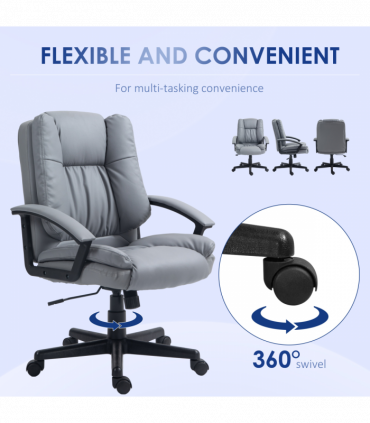 HOMCOM Faux Leather Home Office Chair Mid Back Desk Chair with Arms Light Grey