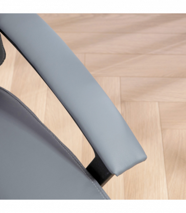 HOMCOM Faux Leather Home Office Chair Mid Back Desk Chair with Arms Light Grey