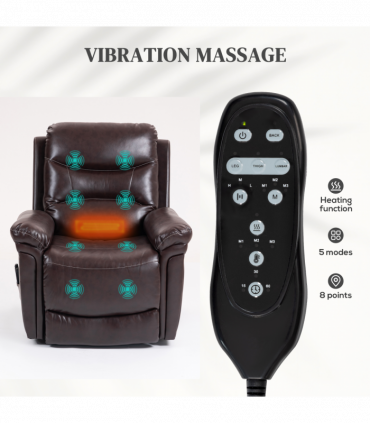 HOMCOM Massage Recliner Chair, Lift Chair with Heat, USB, Remote, Brown