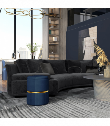 HOMCOM Round Pouffe, Storage Footstool with Cushioned Top, Hidden Space