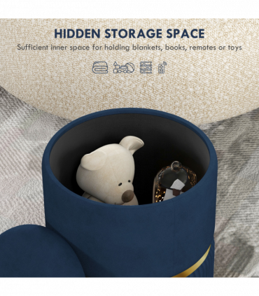 HOMCOM Round Pouffe, Storage Footstool with Cushioned Top, Hidden Space