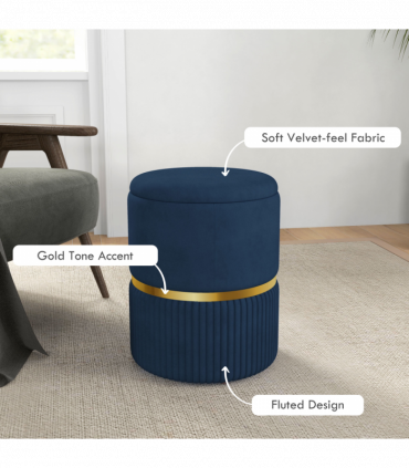 HOMCOM Round Pouffe, Storage Footstool with Cushioned Top, Hidden Space