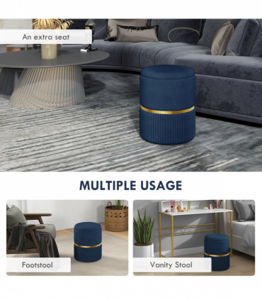 HOMCOM Round Pouffe, Storage Footstool with Cushioned Top, Hidden Space