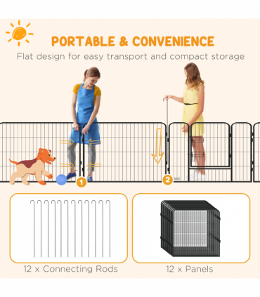 Steel Grey 80H x 80Wcm Heavy Duty Puppy Play Pen, 12 Panels Pet Exercise Pen