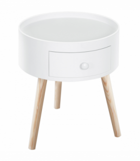 Round Coffee Table White Natural wood colour 38 x 45H cm MDF Drawer Kids-safe