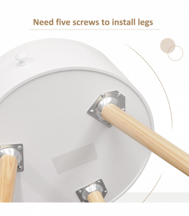 Round Coffee Table White Natural wood colour 38 x 45H cm MDF Drawer Kids-safe