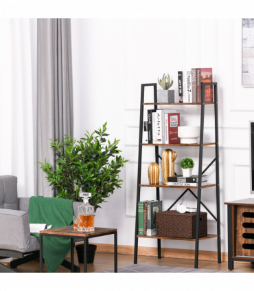4-Tier Minimalistic Ladder Shelf Unit Steel Frame Home Display Storage