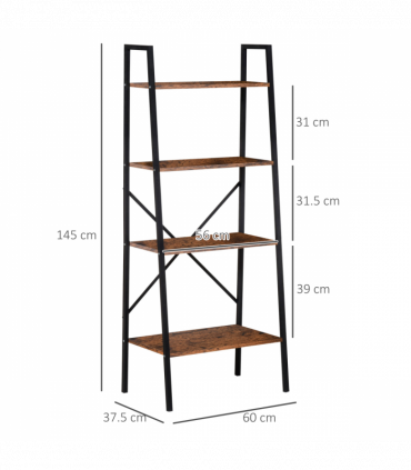 4-Tier Minimalistic Ladder Shelf Unit Steel Frame Home Display Storage