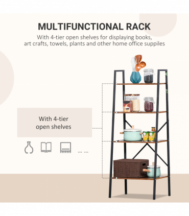 4-Tier Minimalistic Ladder Shelf Unit Steel Frame Home Display Storage