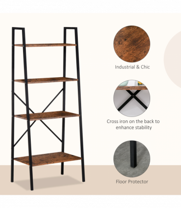 4-Tier Minimalistic Ladder Shelf Unit Steel Frame Home Display Storage