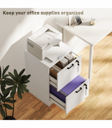 HOMCOM 2-Drawer File Cabinet, Lockable Filing Cabinet for A4 Letter, White