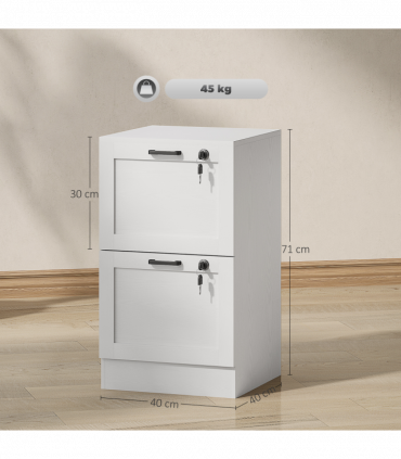 HOMCOM 2-Drawer File Cabinet, Lockable Filing Cabinet for A4 Letter, White