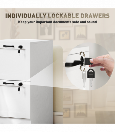 HOMCOM 2-Drawer File Cabinet, Lockable Filing Cabinet for A4 Letter, White