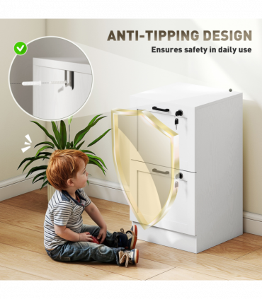 HOMCOM 2-Drawer File Cabinet, Lockable Filing Cabinet for A4 Letter, White