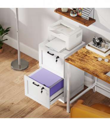HOMCOM 2-Drawer File Cabinet, Lockable Filing Cabinet for A4 Letter, White
