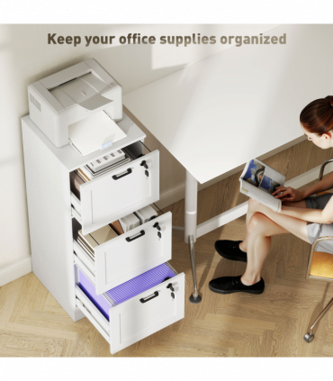 HOMCOM 3-Drawer File Cabinet, Lockable Filing Cabinet for A4 Letter, White