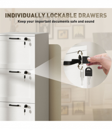 HOMCOM 3-Drawer File Cabinet, Lockable Filing Cabinet for A4 Letter, White