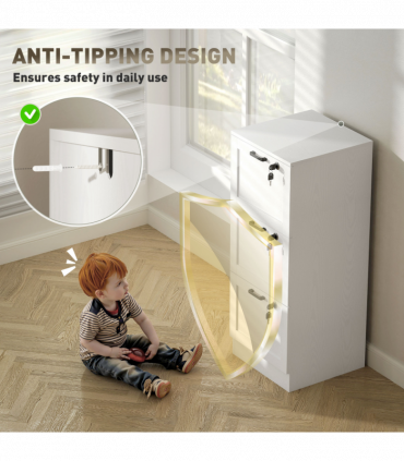 HOMCOM 3-Drawer File Cabinet, Lockable Filing Cabinet for A4 Letter, White