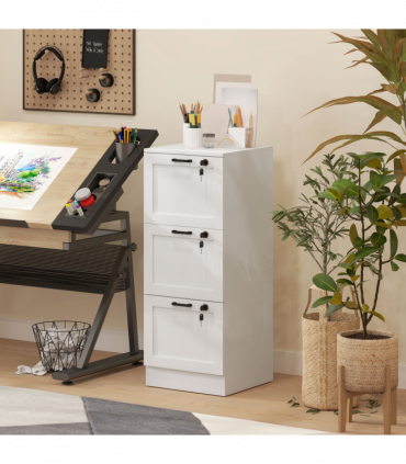 HOMCOM 3-Drawer File Cabinet, Lockable Filing Cabinet for A4 Letter, White