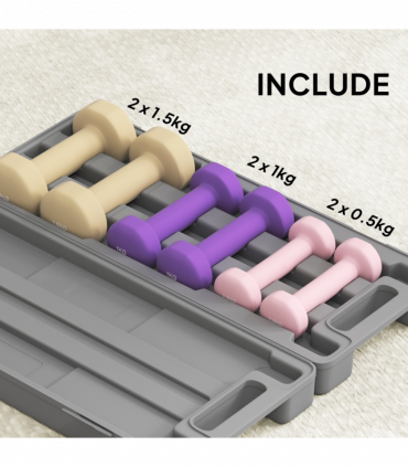 HOMCOM 6kg Dumbbell Set, Weights Fitness Dumbbells, Pink, Purple, Brown