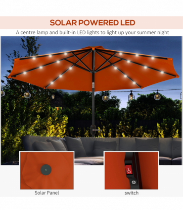 Outsunny 24 LED Solar Powered Parasol Umbrella Garden Tilt Outdoor String Light